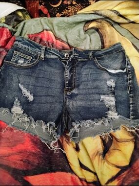 SHEIN Dark Blue Distressed Denim Cutoff Shorts